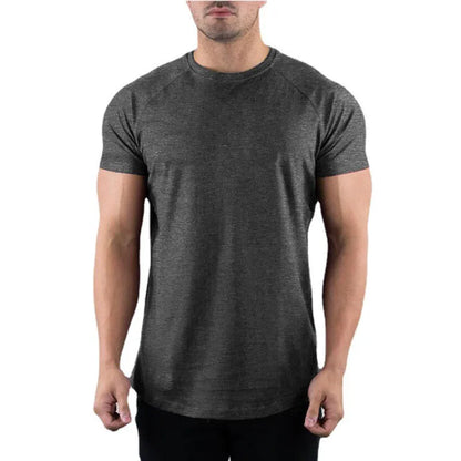 Plain T Shirt Men Casual Short Sleeve Muscle Joggers Bodybuilding Tshirt Male Gym Fitness Tops Tee Slim Fit Summer T-Shirt