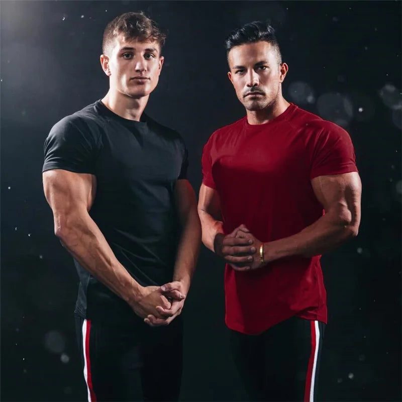 Plain T Shirt Men Casual Short Sleeve Muscle Joggers Bodybuilding Tshirt Male Gym Fitness Tops Tee Slim Fit Summer T-Shirt